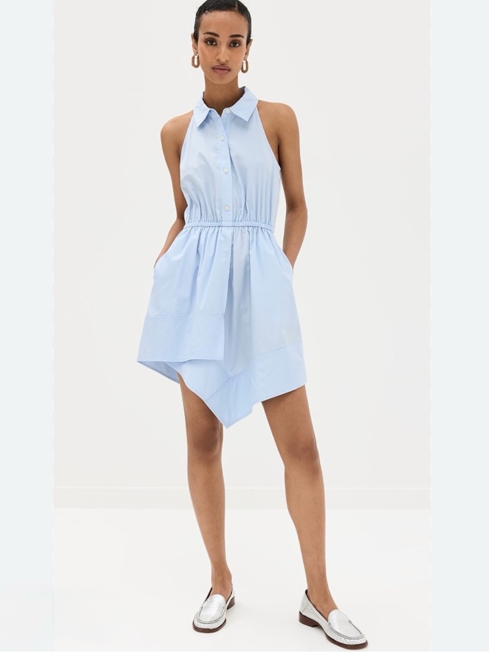 A.L.C. Aria Sky Blue Sleeveless Poplin Mini Shirt Dress Size 12 NWT